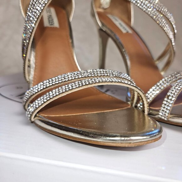 Steve Madden Fiffi Gold Rhinestone Strappy High-Heel 8M - Picture 3 of 11